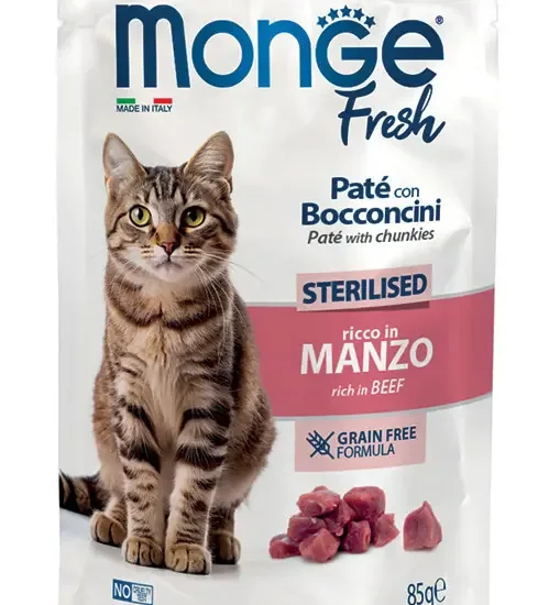 Monge Fresh pašteta sa komadićima govedine za sterilisane mačke 85gr (grain free)
